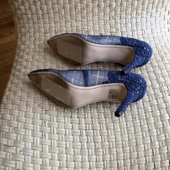Karl Lagerfeld Women’s Blue Plaid / lace High Heel Shoes Beautiful Perfect - Picture 5 of 7